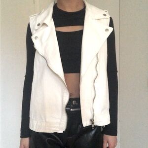 Grunge white cotton biker moto zip up vest